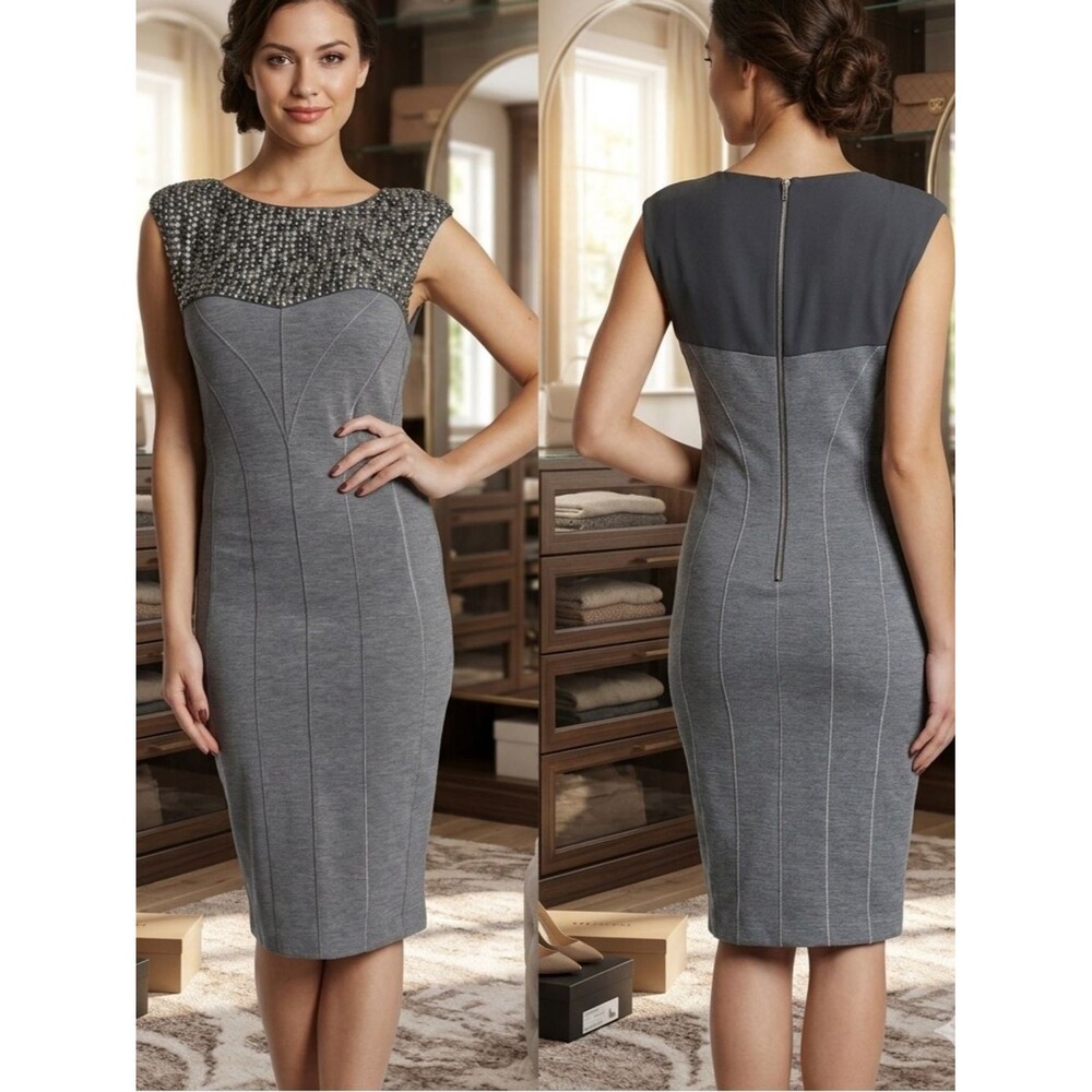 Ted Baker London Sheath Dress Sz 2 Gray Wool Blend Bodycon Career Chic Cocktail